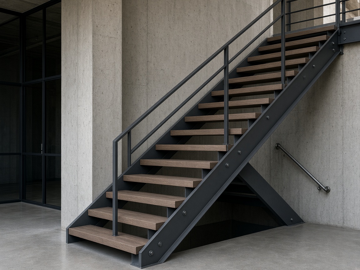 Concrete staircase wood grain finish by Fieldspire Construction in Atlanta
