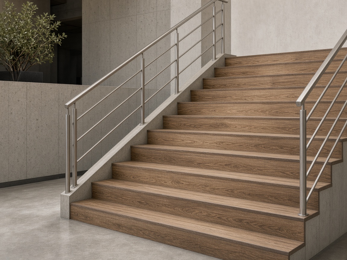 Faux wood concrete stairs by Fieldspire Construction LLC